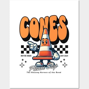 Retro Traffic Cone Mascot Directing Traffic Posters and Art